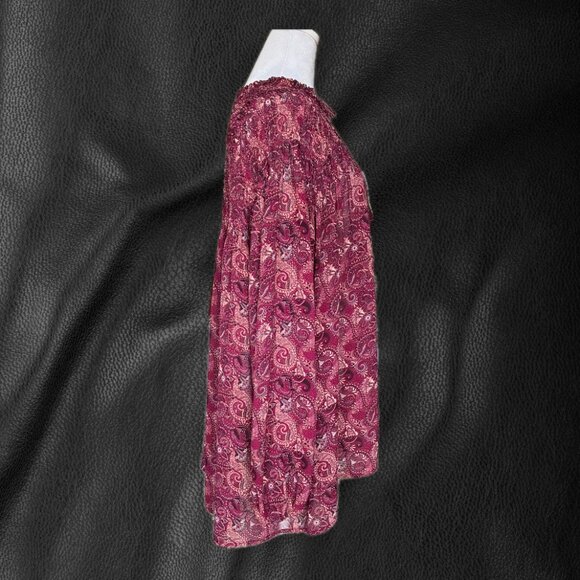 Knox Rose Boho-Chic Burgundy Paisley Smocked Blouse - XXL - Peasant, Prairie - Picture 4 of 10